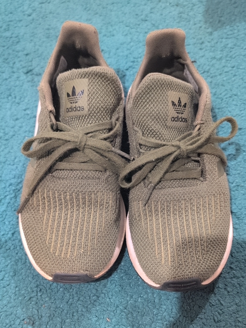 adidas Kids Size 2 Olive Knit Lace-Up Sneakers